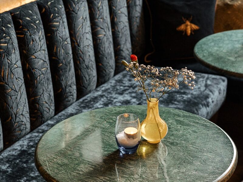 Teal Booth Close — Upholstered Seating Detail